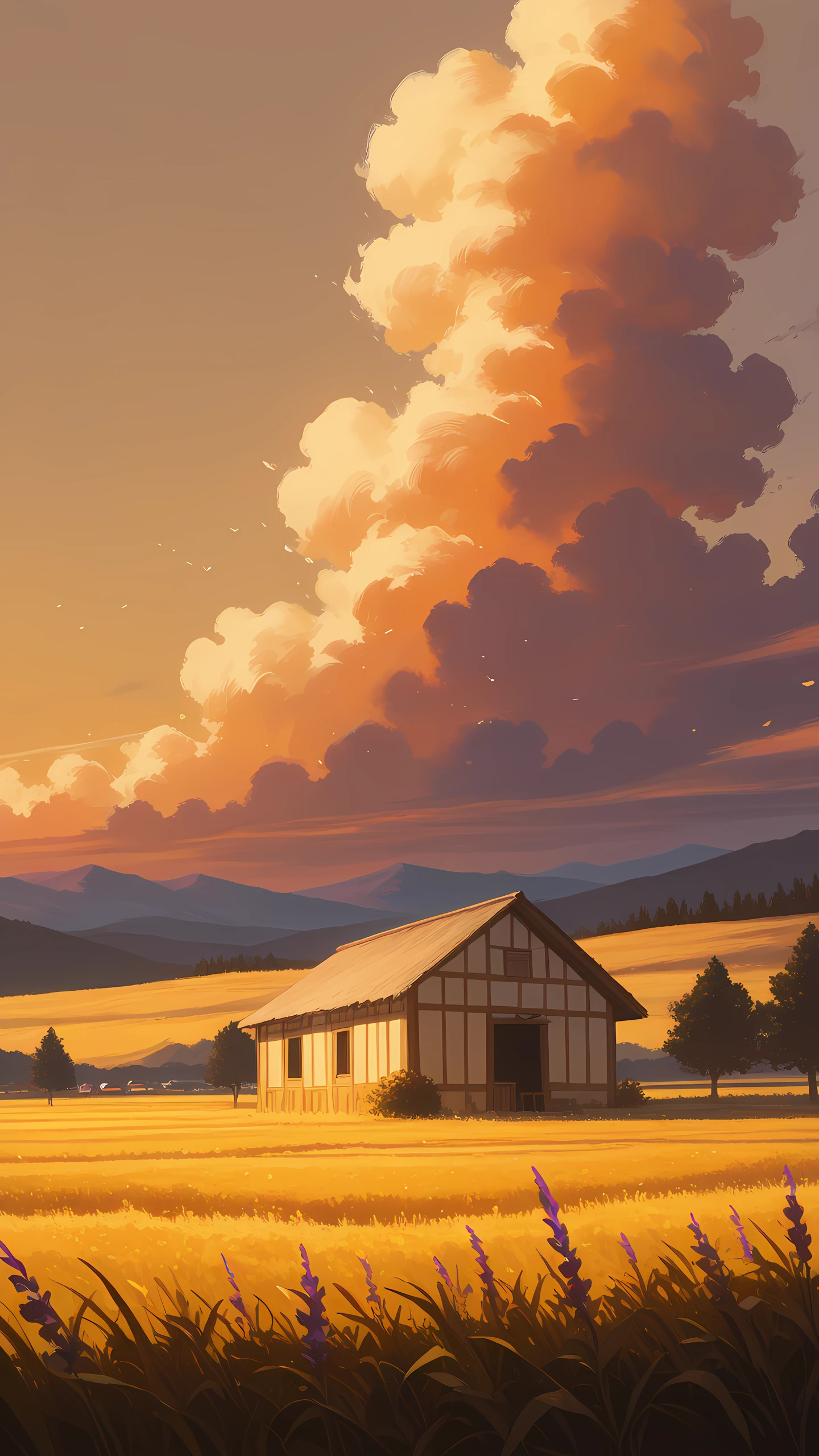 Anime Wallpaper Lavender Field Sunset 1440×2560 anime wallpaper