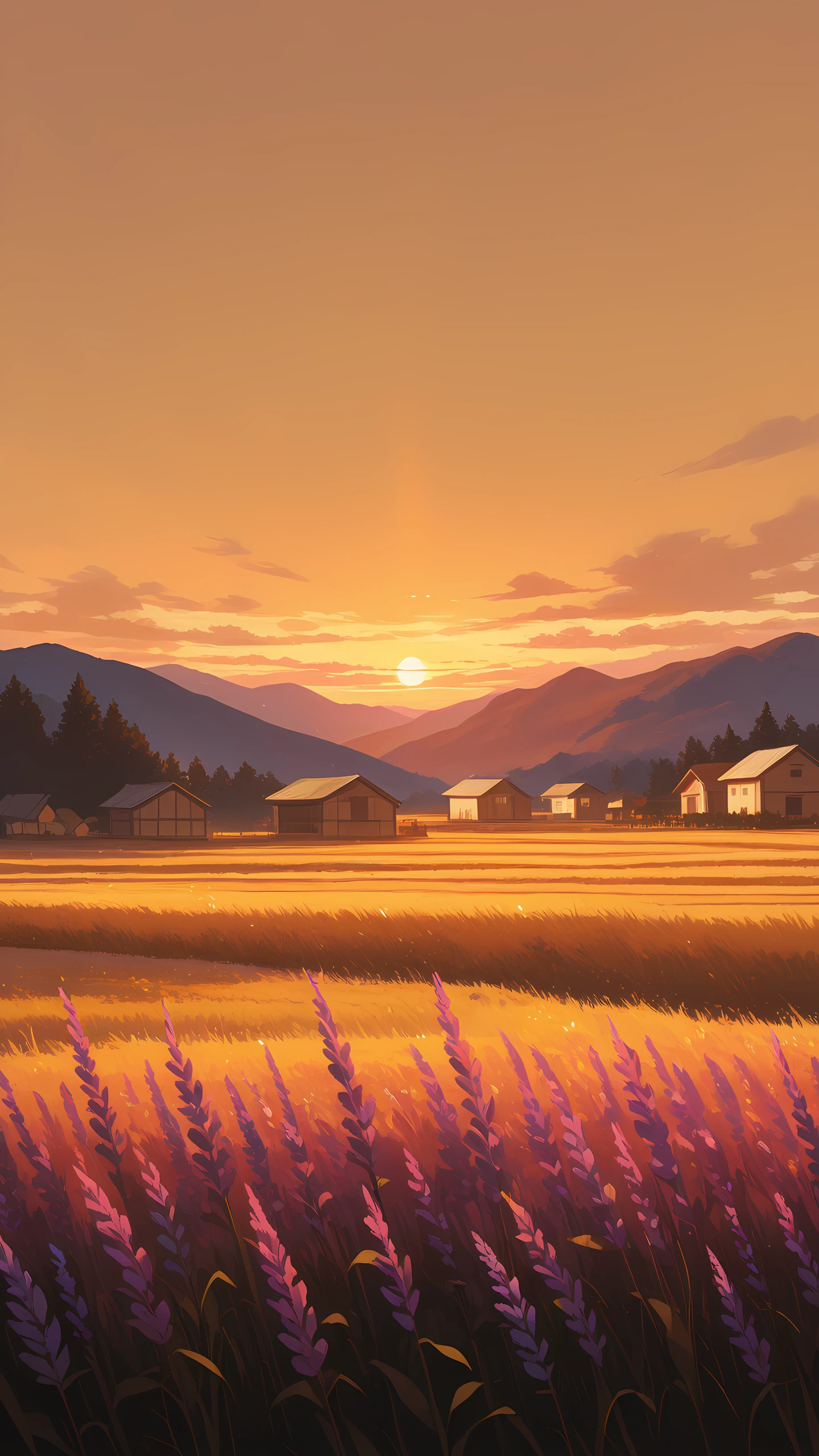 Anime Wallpaper Lavender Field Sunset 1440×2560 anime wallpaper