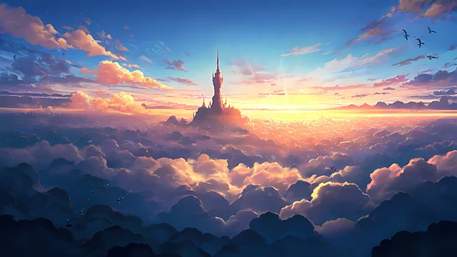 anime fantasy wallpaper sky castle — 3840×2160