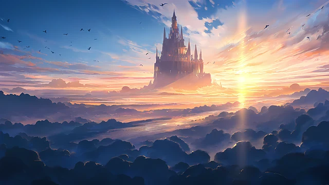 anime fantasy wallpaper sky castle — 3840×2160
