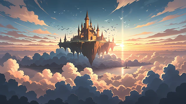 anime fantasy wallpaper sky castle — 3840×2160