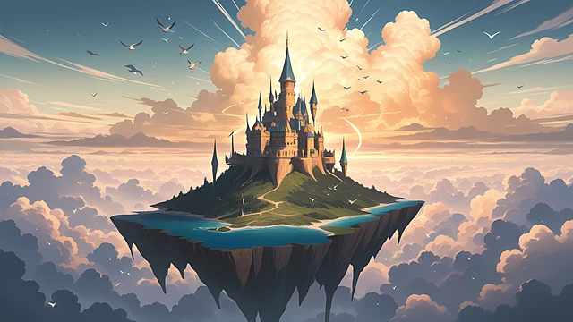 anime fantasy wallpaper sky castle — 3840×2160