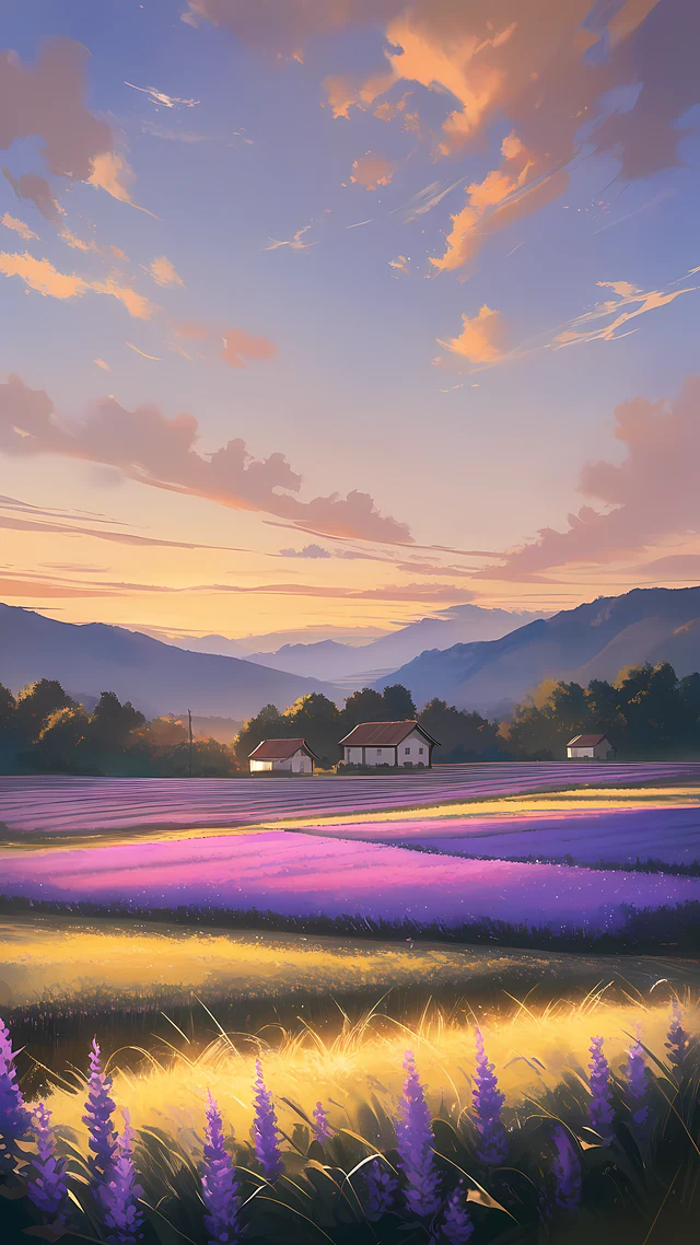 anime wallpaper lavender field sunset — 1440×2560