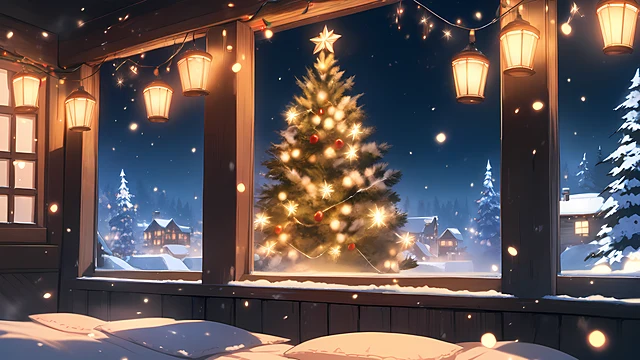 christmas anime wallpaper snowy village — 3840×2160
