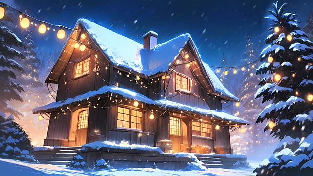 christmas anime wallpaper snowy village — 3840×2160