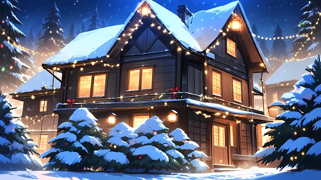 christmas anime wallpaper snowy village — 3840×2160
