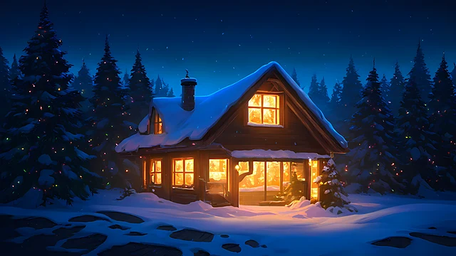 christmas anime wallpaper snowy village — 3840×2160