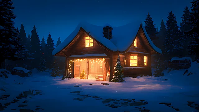 christmas anime wallpaper snowy village — 3840×2160