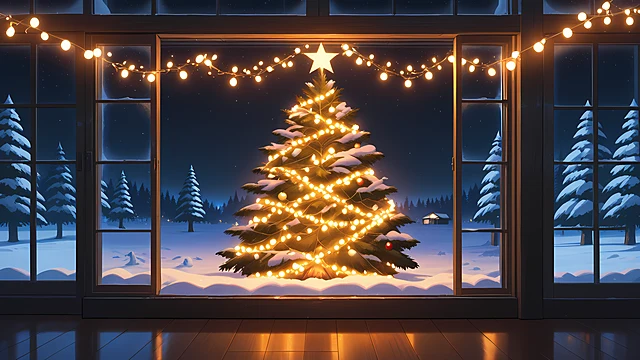 christmas anime wallpaper snowy village — 3840×2160