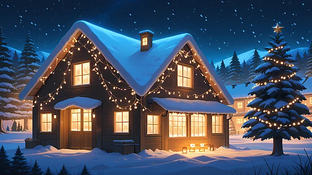 christmas anime wallpaper snowy village — 3840×2160