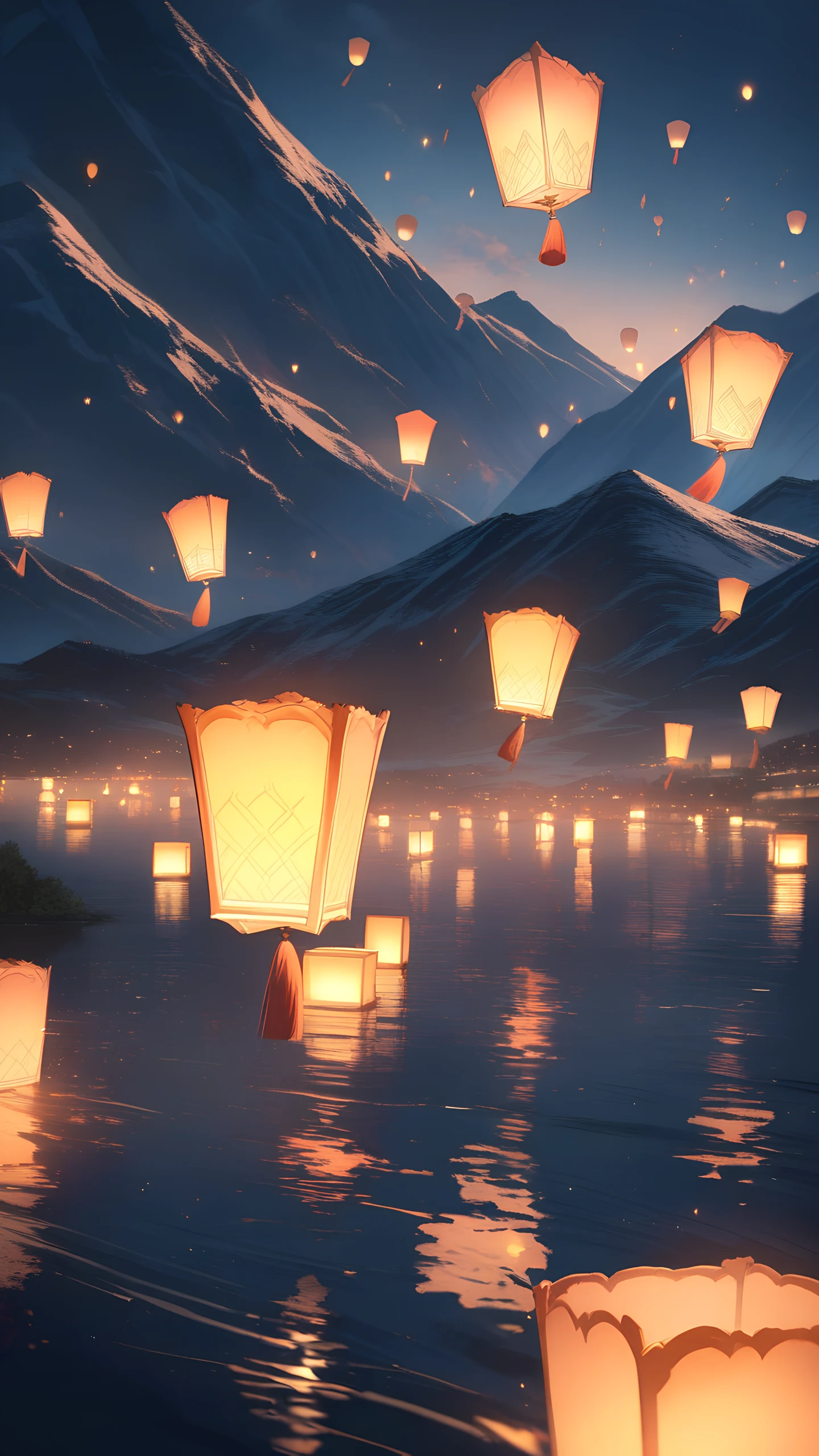 Anime Wallpaper Obon Floating Lanterns 1440×2560 anime wallpaper