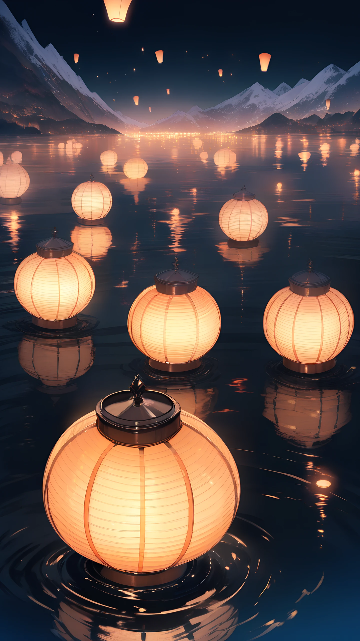 Anime Wallpaper Obon Floating Lanterns 1440×2560 anime wallpaper