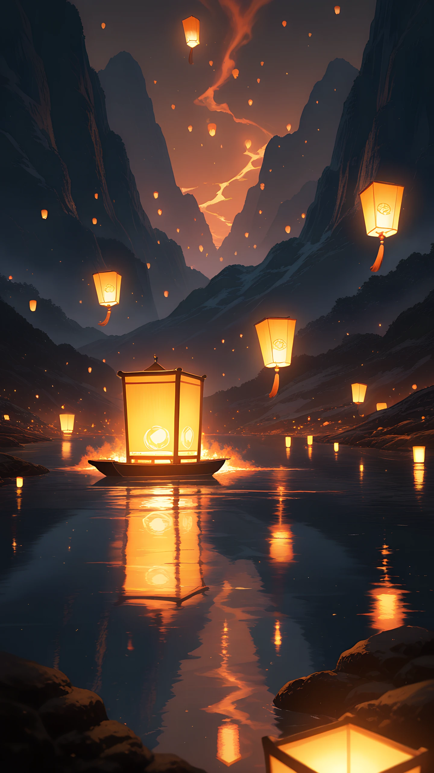 Anime Wallpaper Obon Floating Lanterns 1440×2560 anime wallpaper