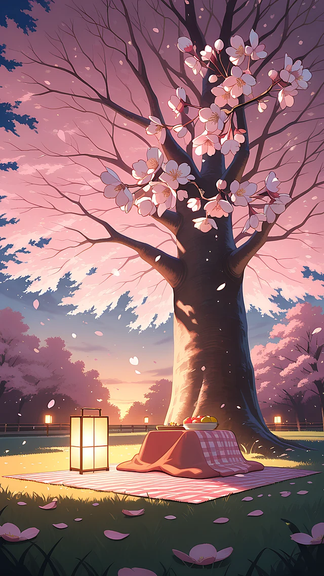anime wallpaper hanami picnic — 1440×2560