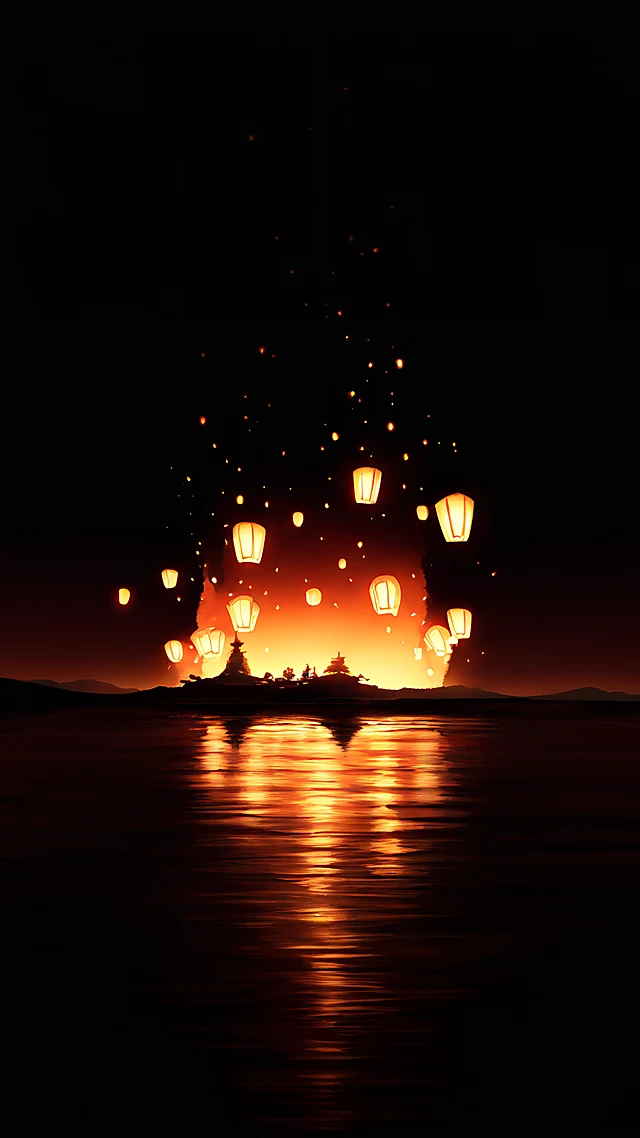 anime wallpaper obon floating lanterns — 1440×2560