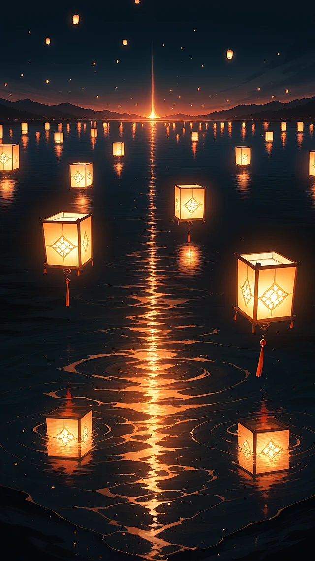 anime wallpaper obon floating lanterns — 1440×2560