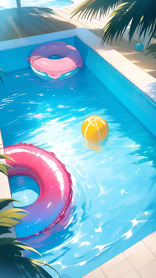 anime wallpaper summer pool — 1440×2560