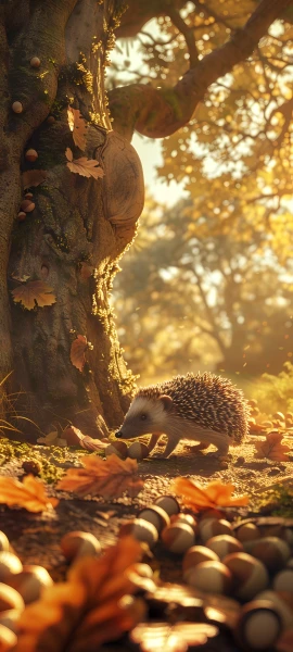 whimsical seasons wallpaper — tree, nature, autumn leaves, animal (free 4K phone download)