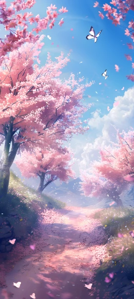 dreamy seasons wallpaper — cherry blossoms, butterfly, scenery, bug (free 4K phone download)