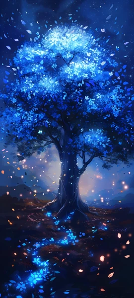 magical seasons wallpaper — tree, scenery, petals, sky (free 4K phone download)