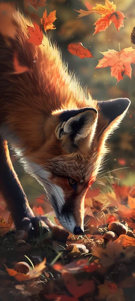 painterly seasons wallpaper — leaf, whiskers, animal focus, autumn leaves (free 4K phone download)