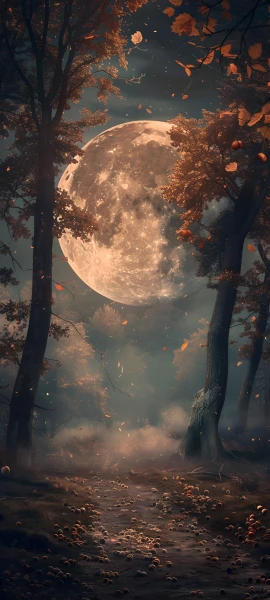magical seasons wallpaper — moon, tree, full moon, scenery (free 4K phone download)