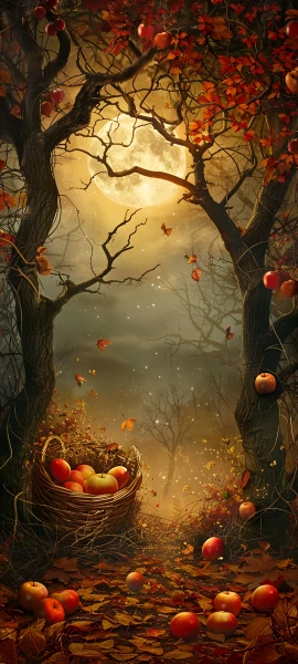 spooky seasons wallpaper — tree, moon, food, fruit (free 4K phone download)