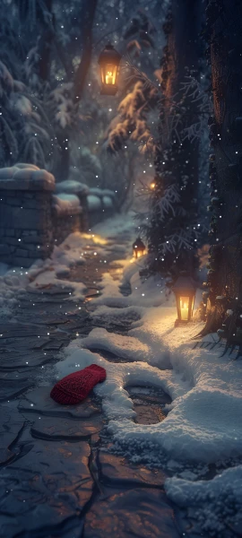 cozy seasons wallpaper — snow, lantern, tree, scenery (free 4K phone download)