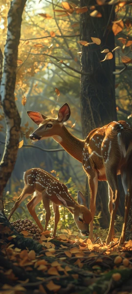 cute seasons wallpaper — deer, leaf, nature, autumn leaves (free 4K phone download)