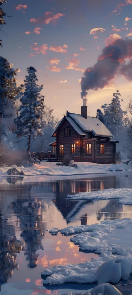 cozy seasons wallpaper — scenery, sky, reflection, tree (free 4K phone download)