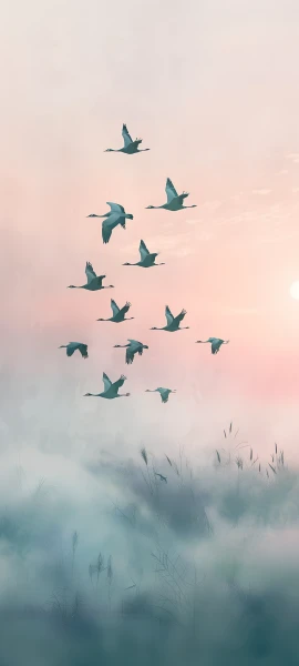 pastel seasons wallpaper — bird, grass, sky, flying (free 4K phone download)