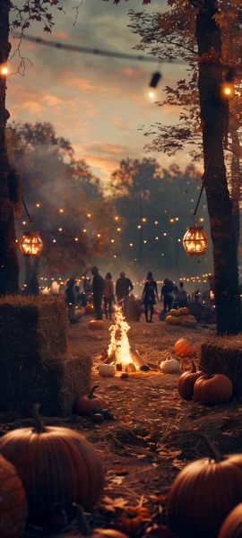 cozy seasons wallpaper — jack-o'-lantern, pumpkin, halloween, tree (free 4K phone download)
