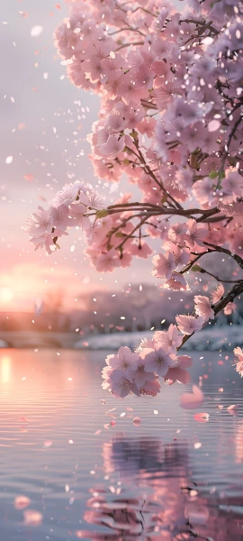 serene seasons wallpaper — cherry blossoms, scenery, reflection, petals (free 4K phone download)