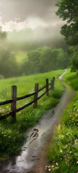 serene seasons wallpaper — grass, rain, scenery, cloud (free 4K phone download)