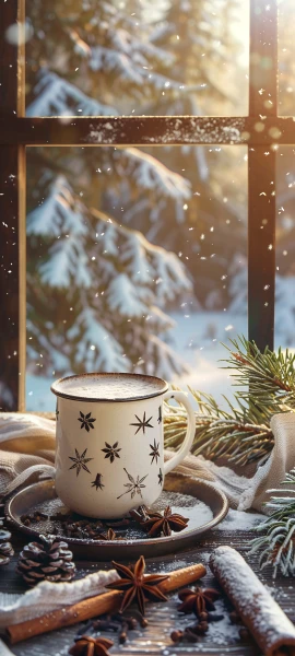 cozy seasons wallpaper — cup, window, snow, mug (free 4K phone download)