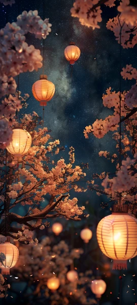 dreamy seasons wallpaper — sky, night, lantern, scenery (free 4K phone download)