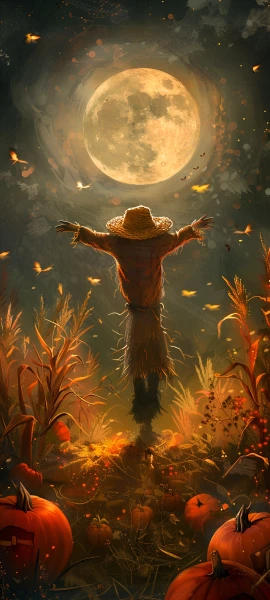 magical anime boy wallpaper — moon, full moon, hat, pumpkin (free 4K phone download)