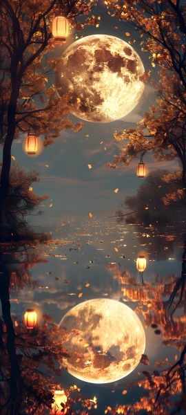 serene seasons wallpaper — moon, lantern, full moon, scenery (free 4K phone download)