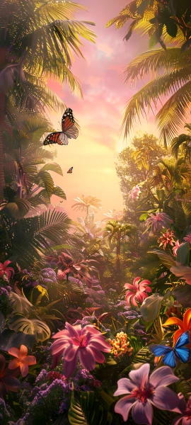 dreamy seasons wallpaper — bug, flower, butterfly, tree (free 4K phone download)