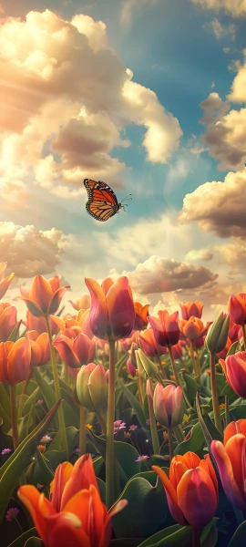 whimsical anime girl wallpaper — flower, bug, cloud, sky (free 4K phone download)