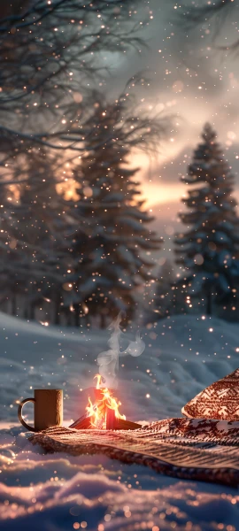 festive seasons wallpaper — scenery, tree, snow, fire (free 4K phone download)