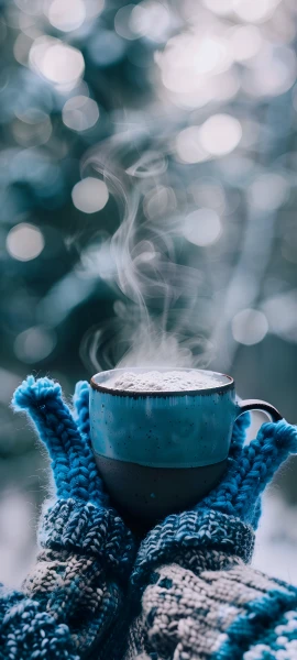 cozy seasons wallpaper — cup, mug, steam, blue theme (free 4K phone download)