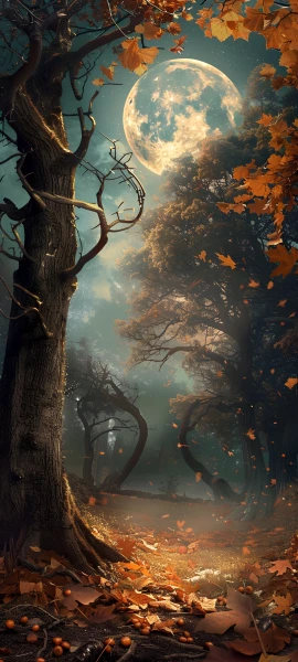 spooky seasons wallpaper — tree, moon, scenery, full moon (free 4K phone download)