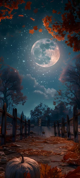 dreamy seasons wallpaper — moon, sky, tree, night (free 4K phone download)