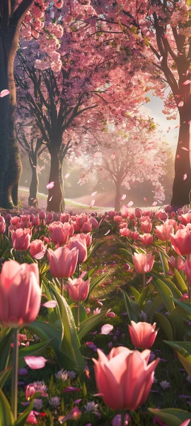 romantic seasons wallpaper — flower, scenery, tree, pink flower (free 4K phone download)
