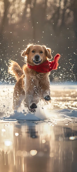 cute seasons wallpaper — dog, scarf, red scarf, snow (free 4K phone download)