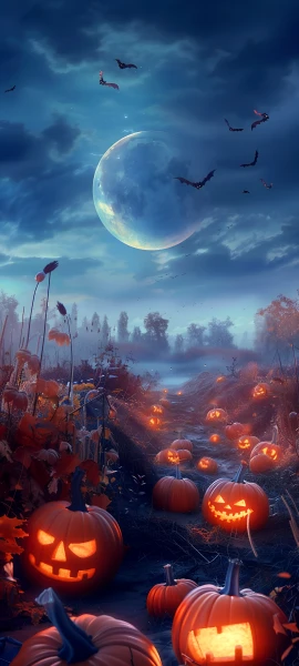 spooky seasons wallpaper — jack-o'-lantern, moon, pumpkin, halloween (free 4K phone download)