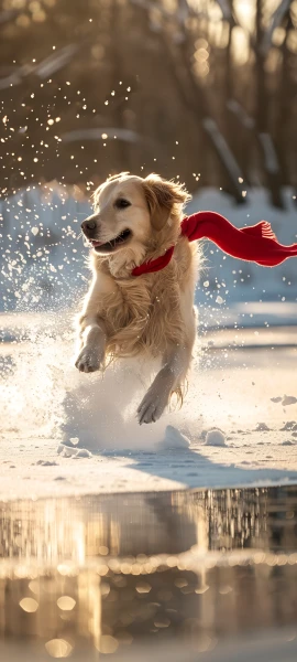 funny seasons wallpaper — red scarf, scarf, snow, dog (free 4K phone download)