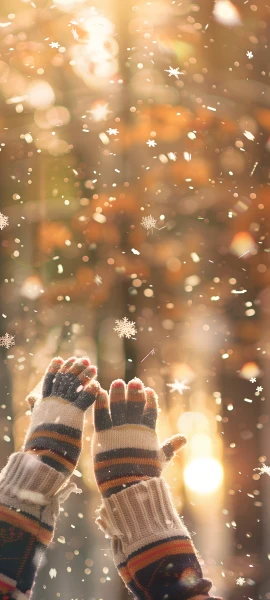 cozy seasons wallpaper — gloves, fingerless gloves, snowing, snowflakes (free 4K phone download)