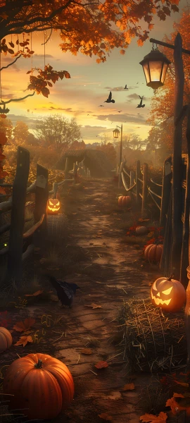 spooky seasons wallpaper — jack-o'-lantern, scenery, tree, halloween (free 4K phone download)